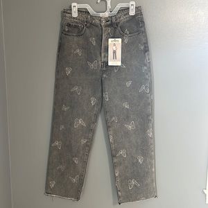 Simple Society super high-rise straight butterfly print button-fly jeans
